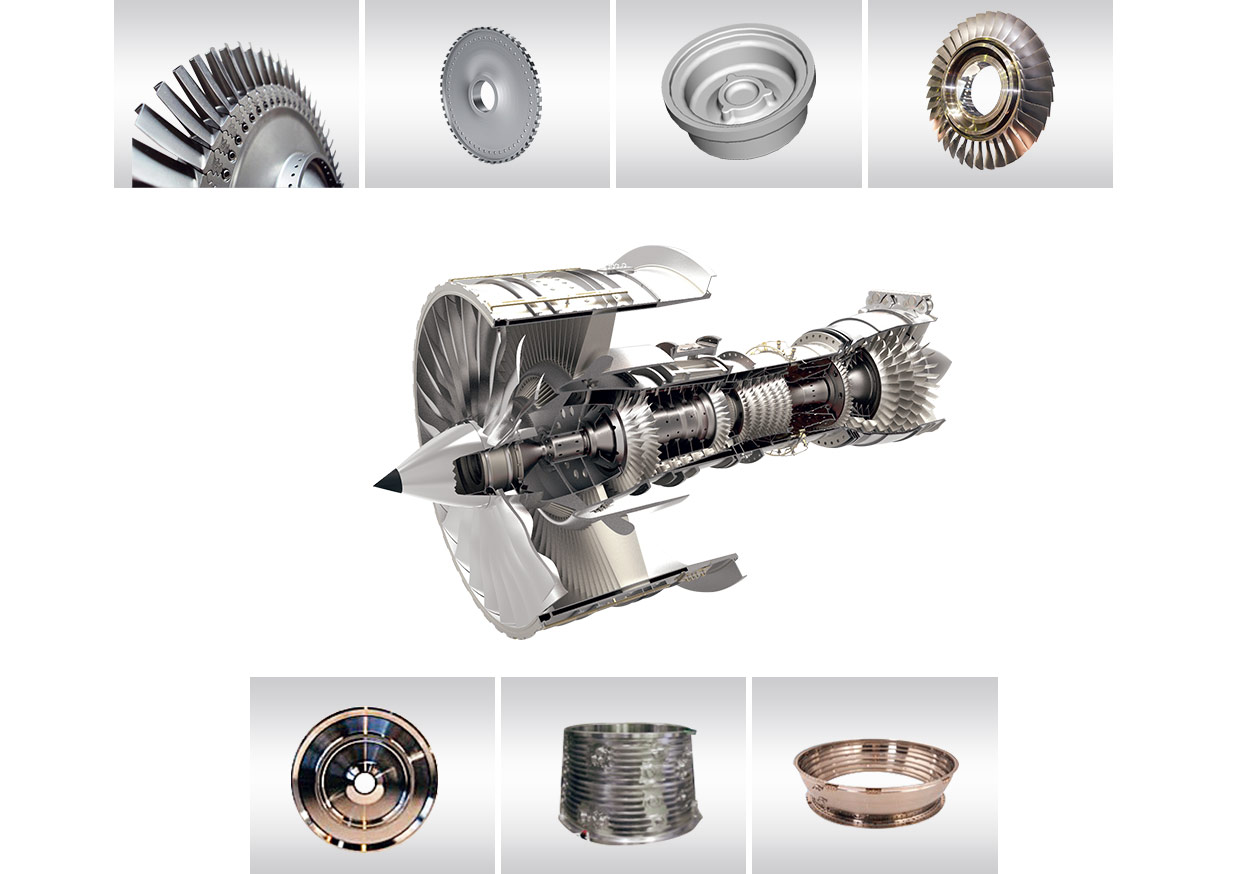發動機安裝節、機匣、渦輪盤、軸、葉片等發動機鍛件，可生產飛機發動機90% 以上的鍛件。.jpg