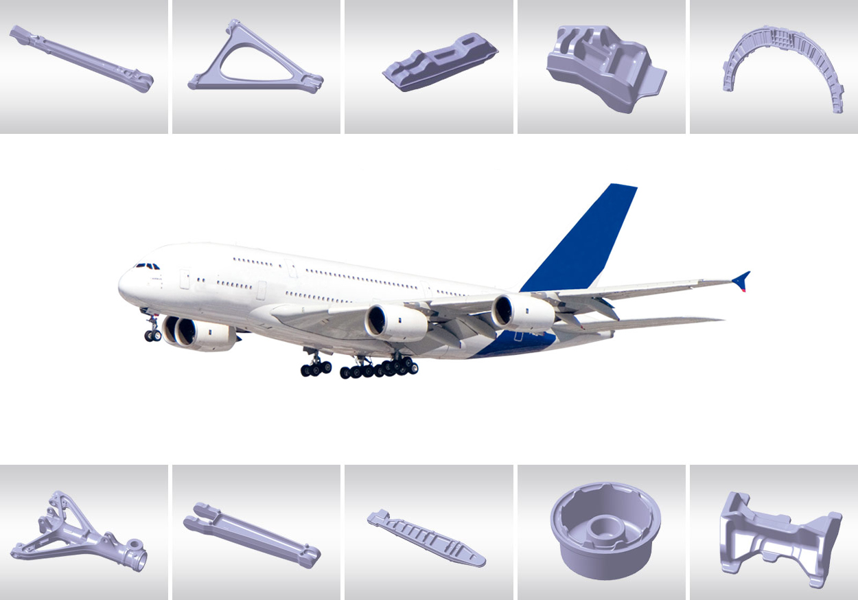 起落架及其支撐梁、機(jī)艙門框架、機(jī)翼、框架等鍛件，可生產(chǎn)機(jī)身上90% 以上的鍛件。.jpg